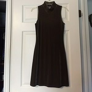 Olive green velour sleeveless mock t-neck dress